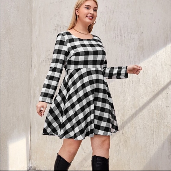 Black and White Plaid A Line Dress - Picture 1 of 2